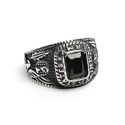 United States Army Stainless Steel With Black Center Stone Women's Ring