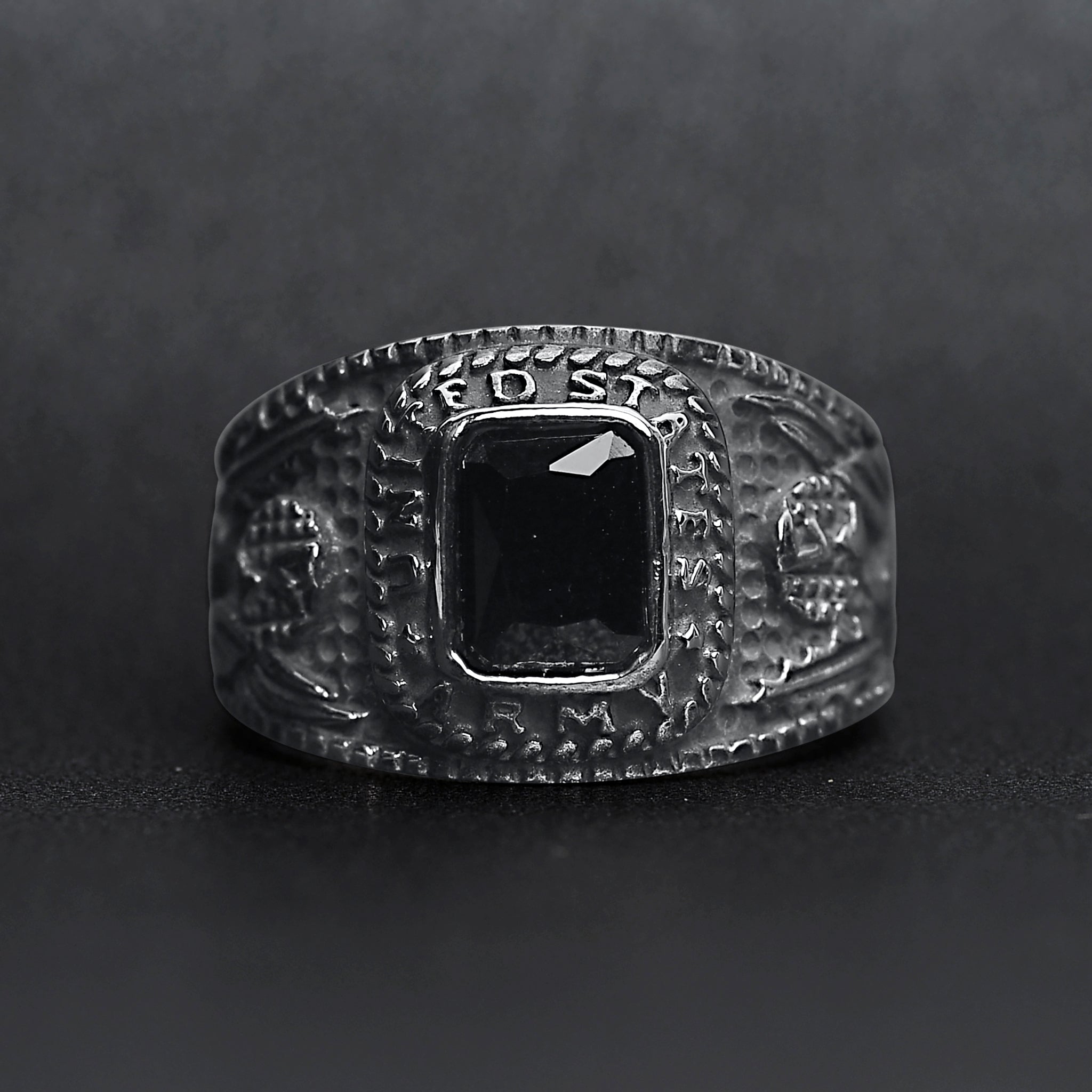 United States Army Stainless Steel With Black Center Stone Women's Ring