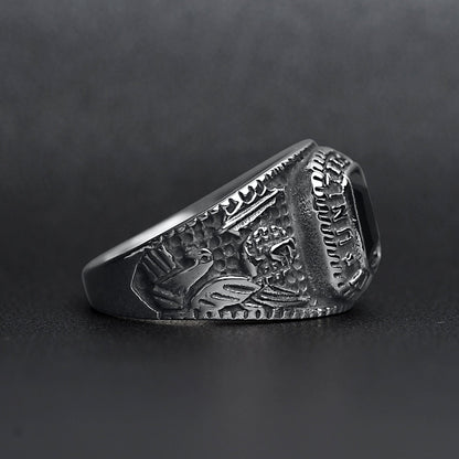 United States Army Stainless Steel With Black Center Stone Women's Ring
