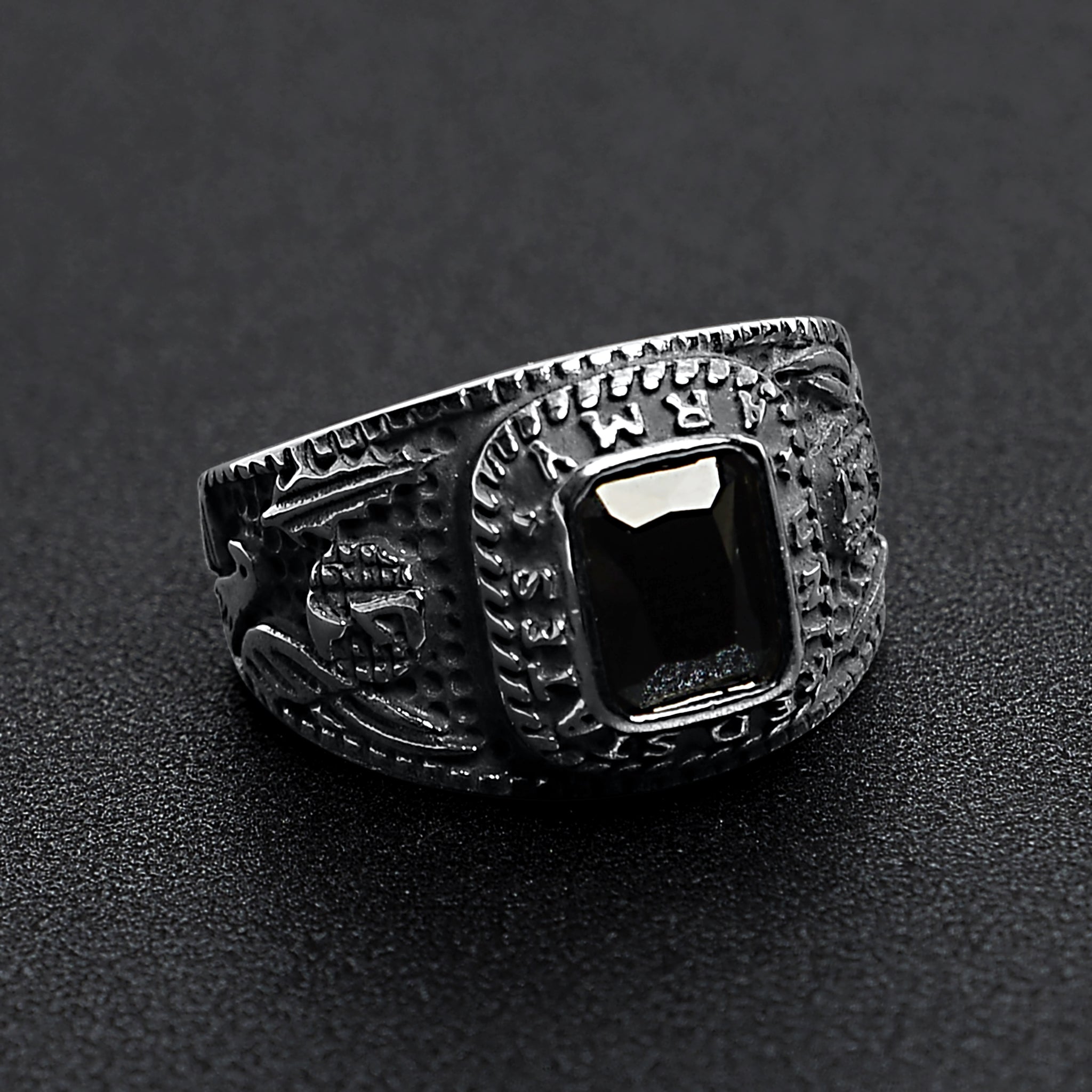 United States Army Stainless Steel With Black Center Stone Women's Ring