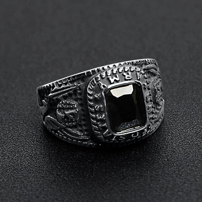 United States Army Stainless Steel With Black Center Stone Women's Ring