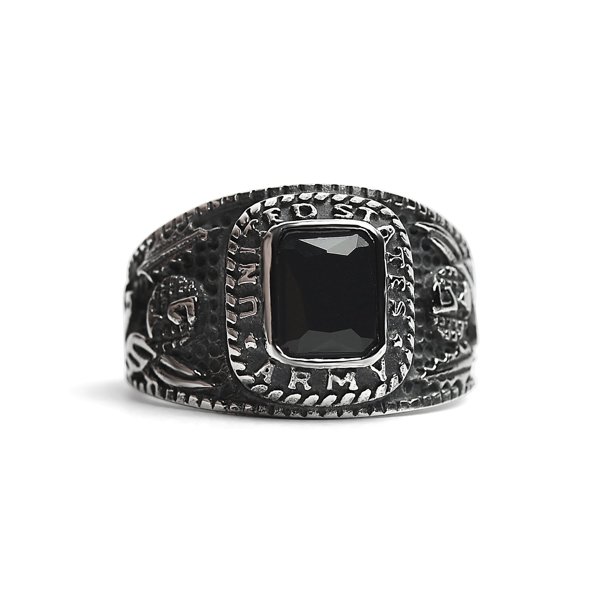 United States Army Stainless Steel With Black Center Stone Women's Ring