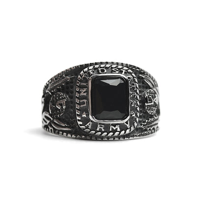 United States Army Stainless Steel With Black Center Stone Women's Ring