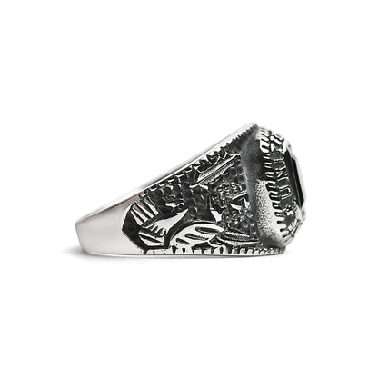United States Army Stainless Steel With Black Center Stone Women's Ring