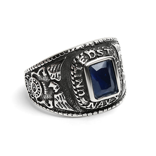 United States Navy Dark Blue Center Stone Stainless Steel Women's Ring