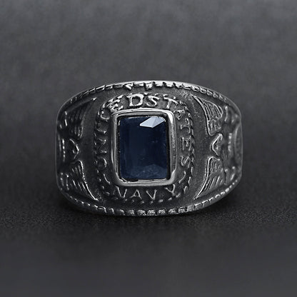 United States Navy Dark Blue Center Stone Stainless Steel Women's Ring