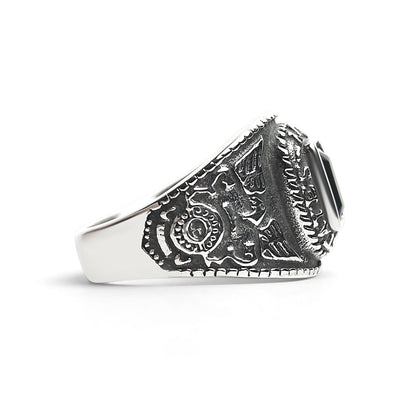 United States Navy Dark Blue Center Stone Stainless Steel Women's Ring