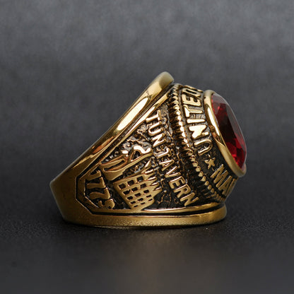 18K Gold PVD Stainless Steel Red Stone United States Marines Ring