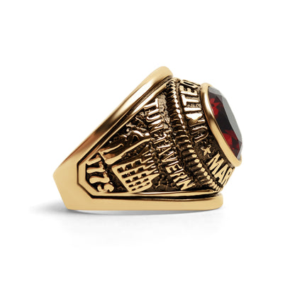 18K Gold PVD Stainless Steel Red Stone United States Marines Ring