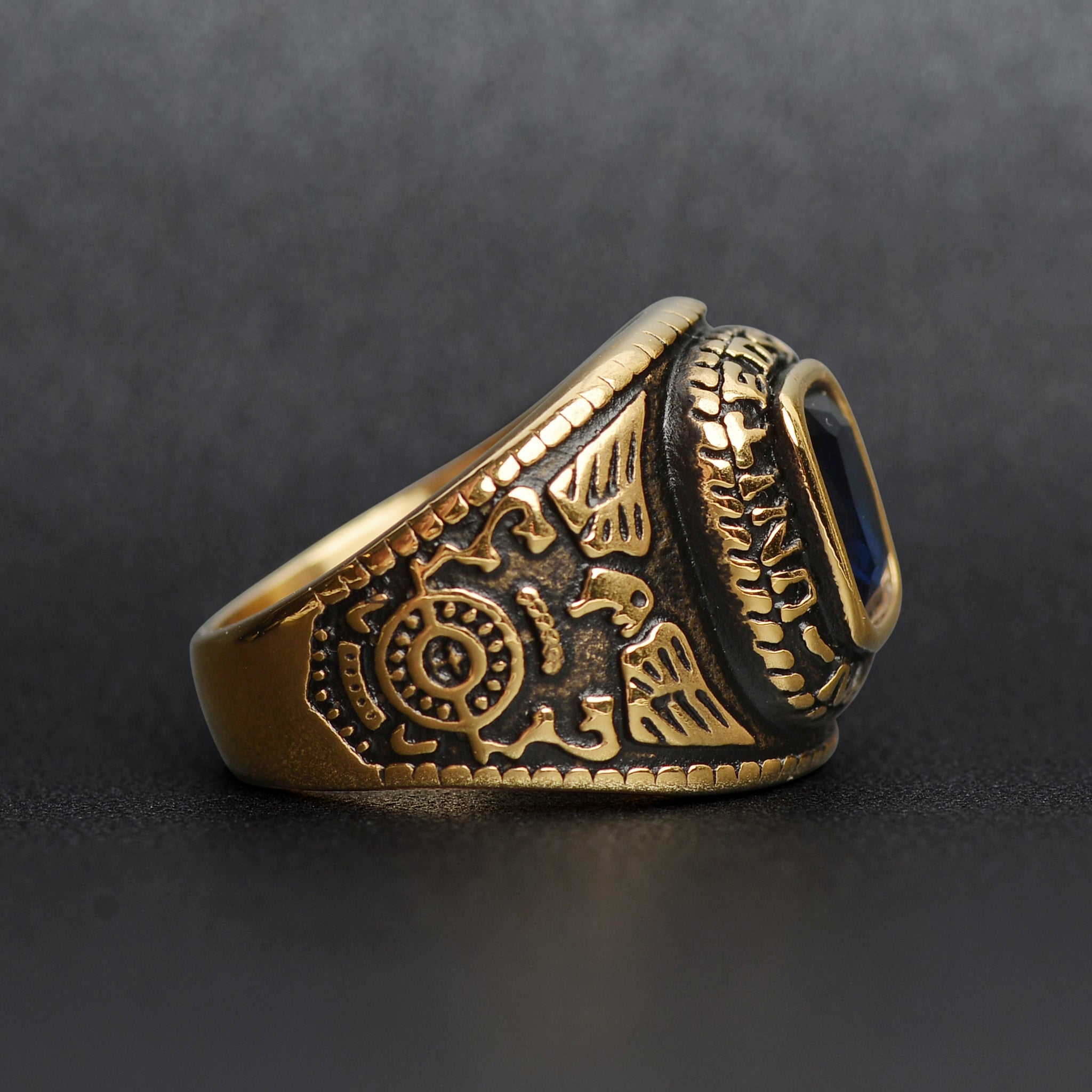 18K Gold PVD Stainless Steel United States Navy Blue Center Stone Ring