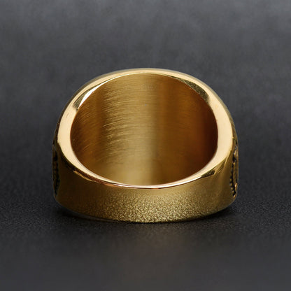 18K Gold PVD Stainless Steel United States Navy Blue Center Stone Ring