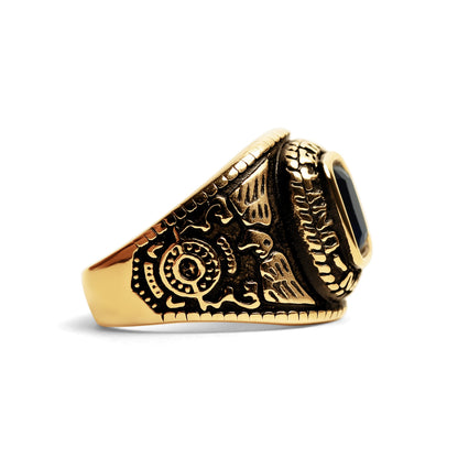 18K Gold PVD Stainless Steel United States Navy Blue Center Stone Ring