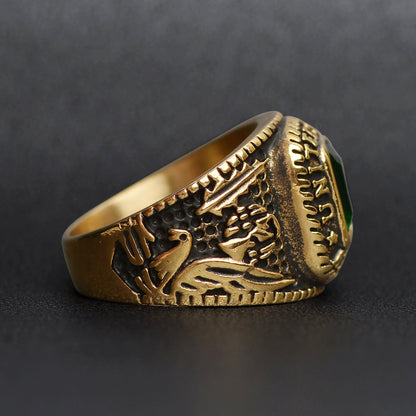 18K Gold PVD Stainless Steel United States Army Green Center Stone Ring