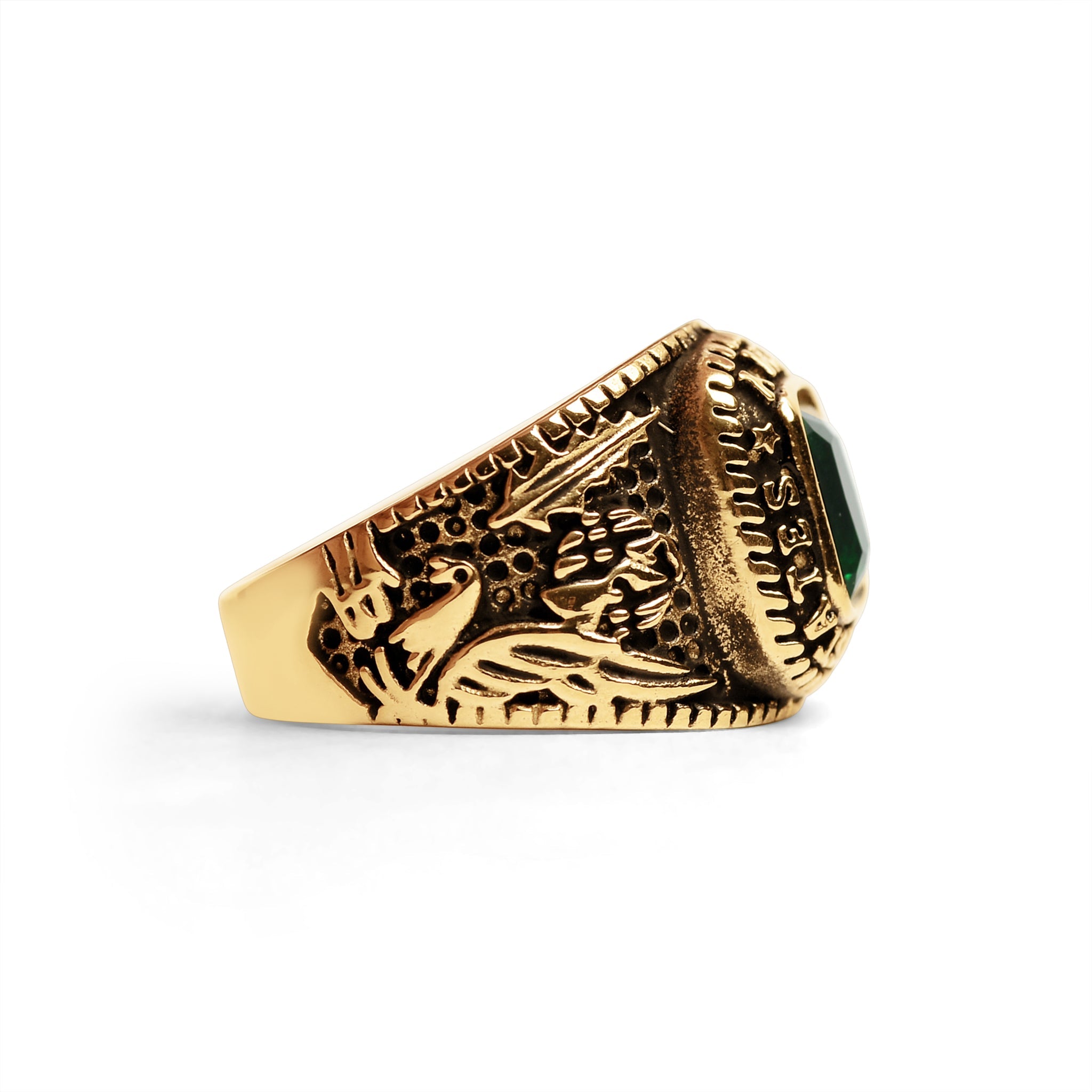 18K Gold PVD Stainless Steel United States Army Green Center Stone Ring