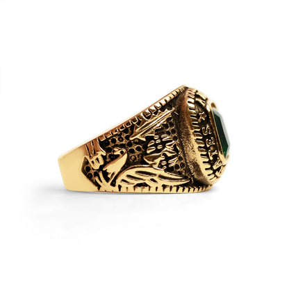 18K Gold PVD Stainless Steel United States Army Green Center Stone Ring