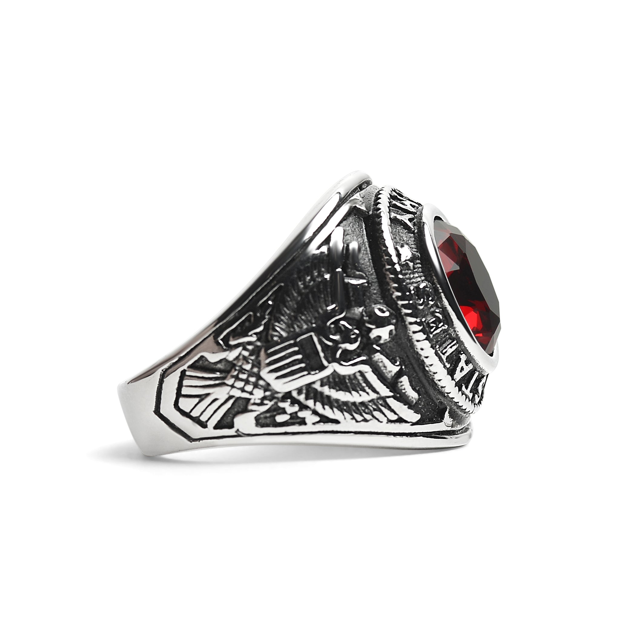 Stainless Steel United States Army Red Center Stone Ring