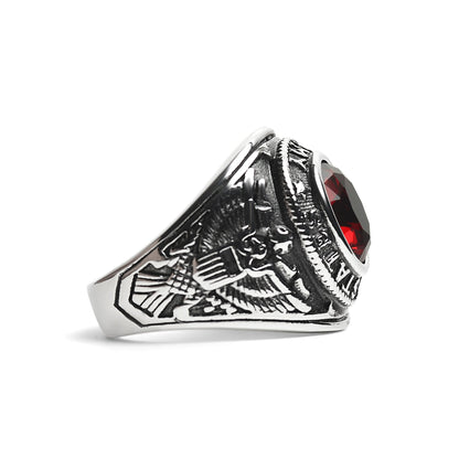 Stainless Steel United States Army Red Center Stone Ring