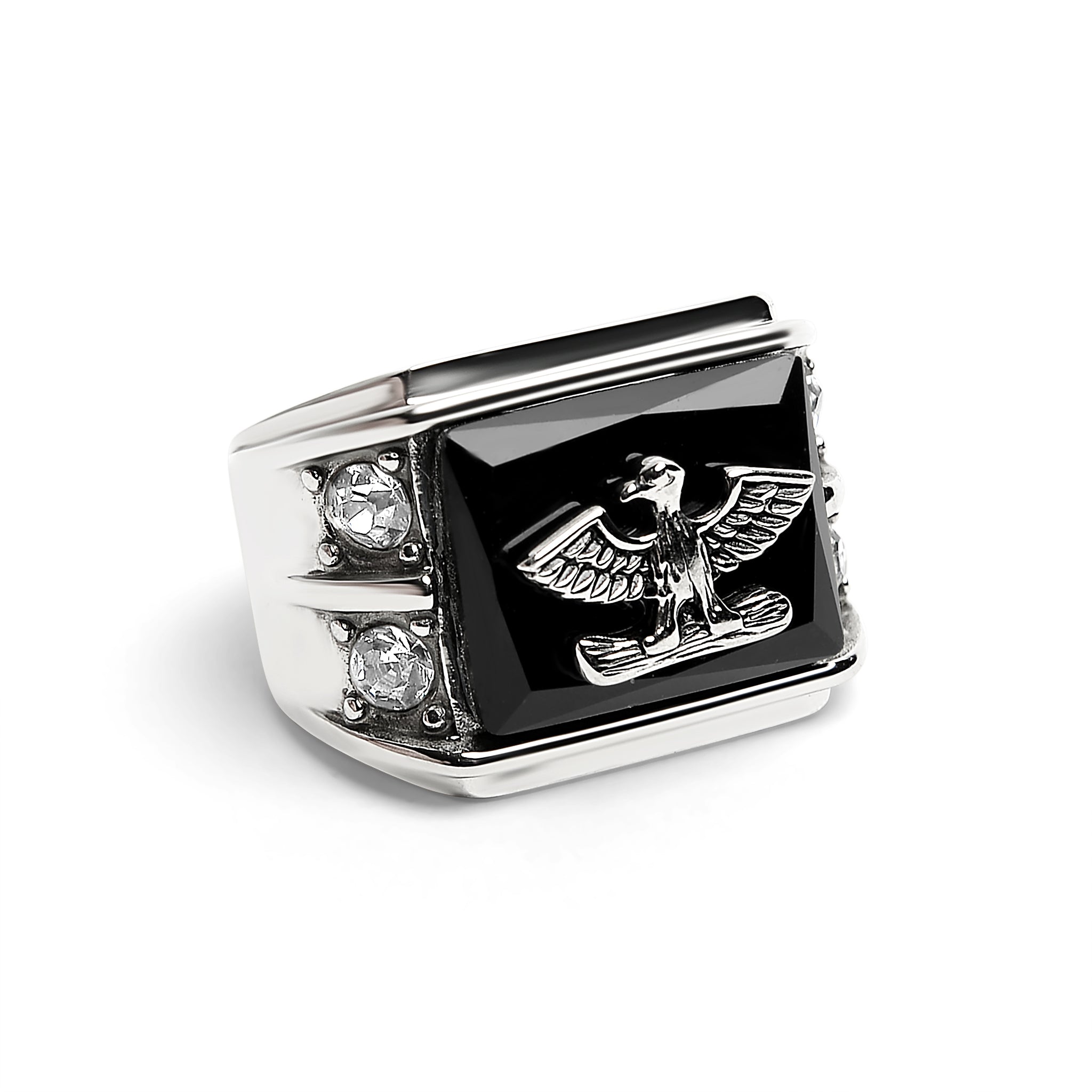 Military Eagle CZ Stone Accents Stainless Steel Ring