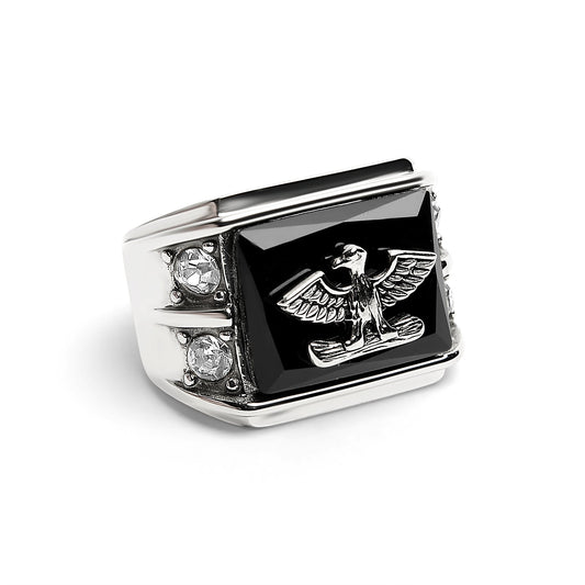 Military Eagle CZ Stone Accents Stainless Steel Ring