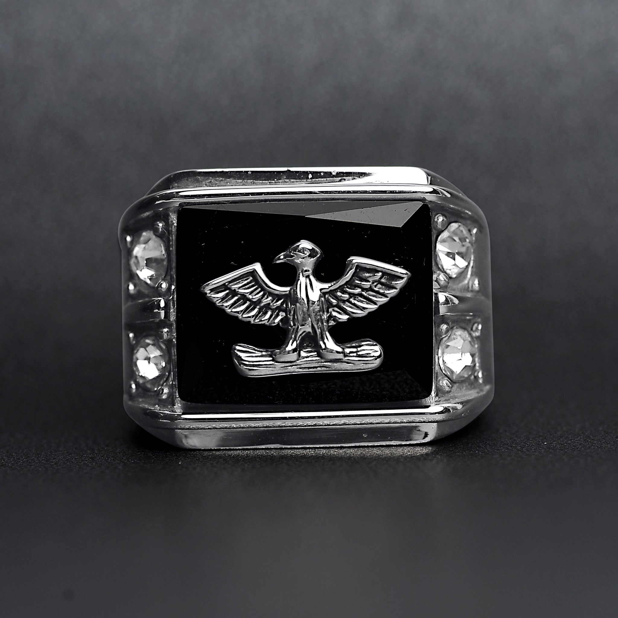 Military Eagle CZ Stone Accents Stainless Steel Ring