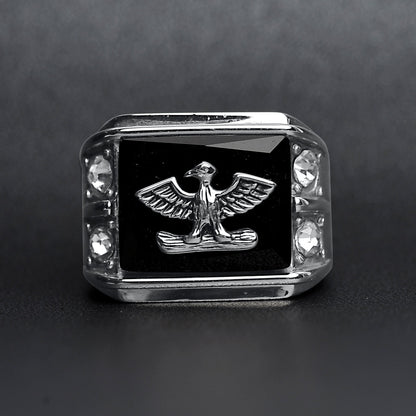 Military Eagle CZ Stone Accents Stainless Steel Ring