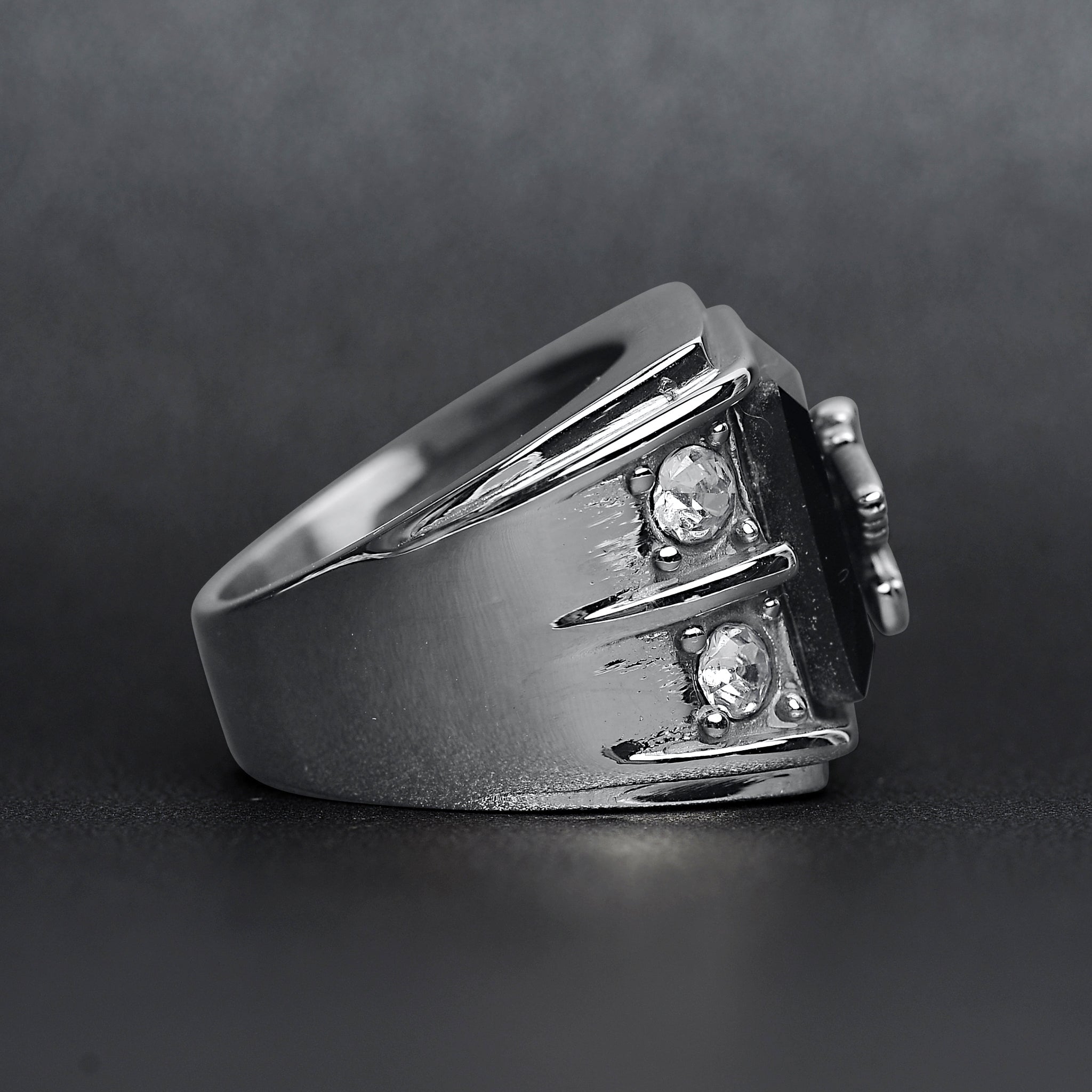 Military Eagle CZ Stone Accents Stainless Steel Ring