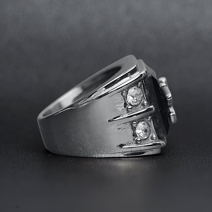 Military Eagle CZ Stone Accents Stainless Steel Ring