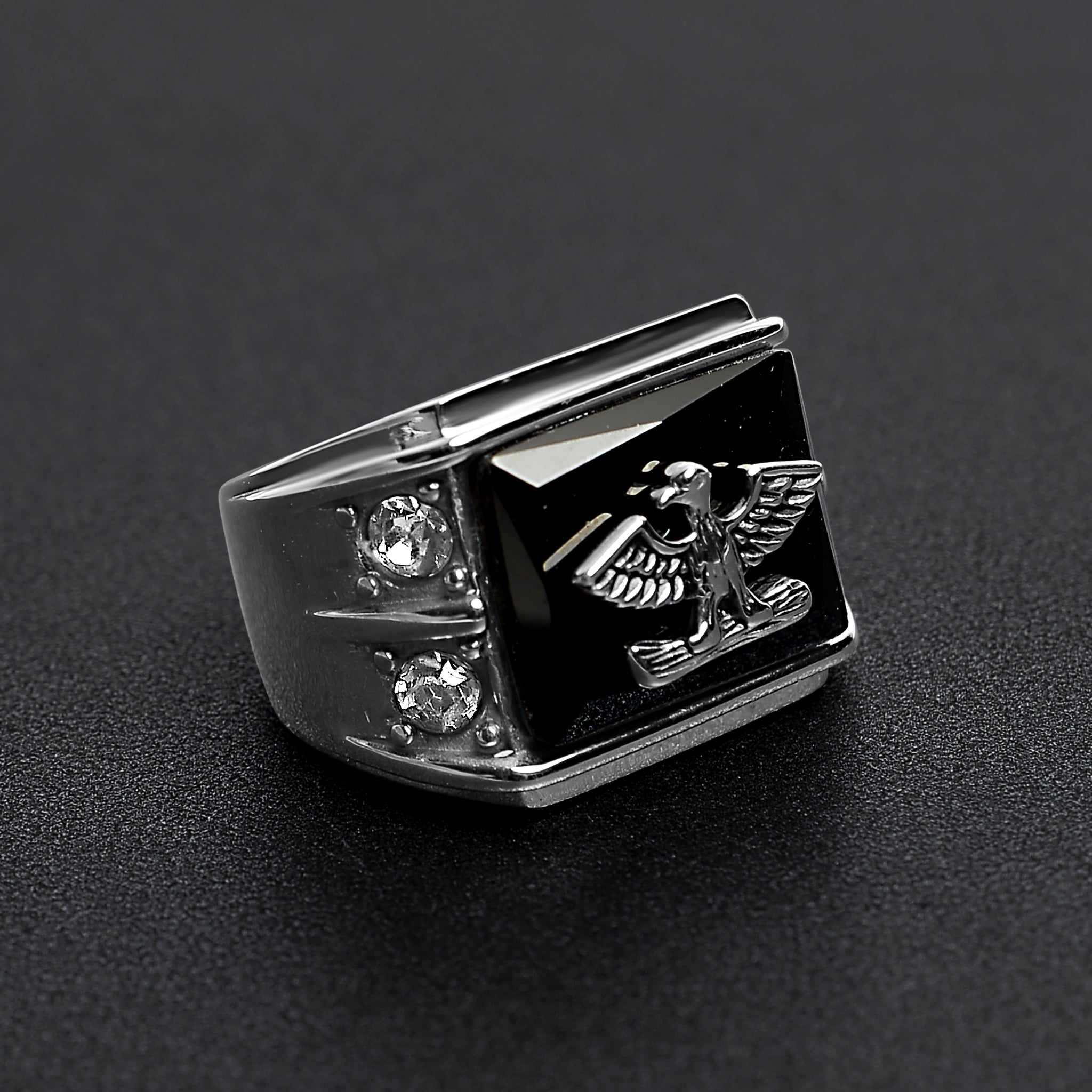Military Eagle CZ Stone Accents Stainless Steel Ring