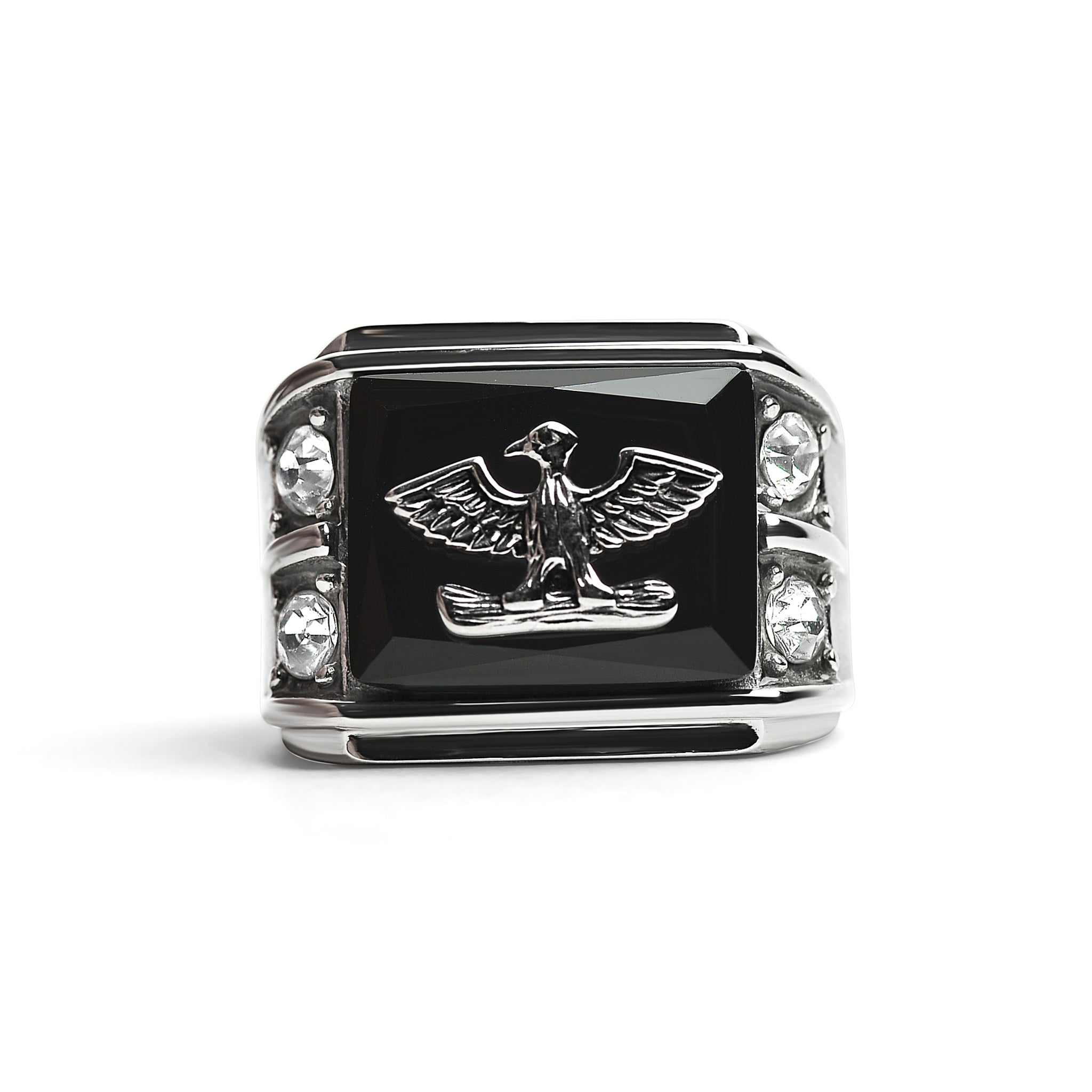 Military Eagle CZ Stone Accents Stainless Steel Ring