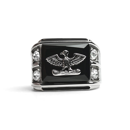 Military Eagle CZ Stone Accents Stainless Steel Ring