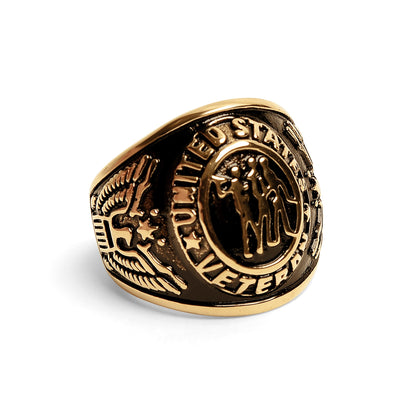 18K Gold PVD Stainless Steel United States Military Veterans Men's Ring