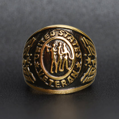 18K Gold PVD Stainless Steel United States Military Veterans Men's Ring