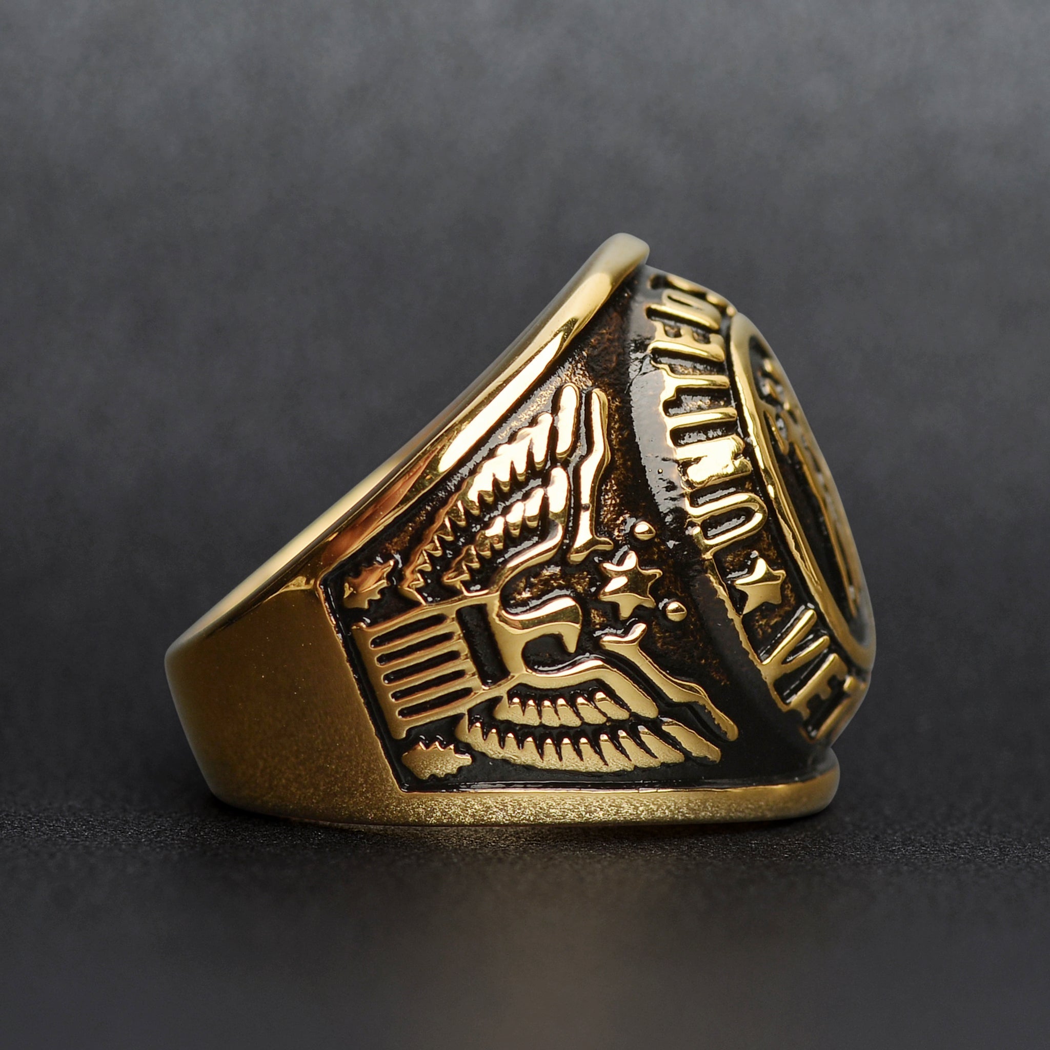 18K Gold PVD Stainless Steel United States Military Veterans Men's Ring