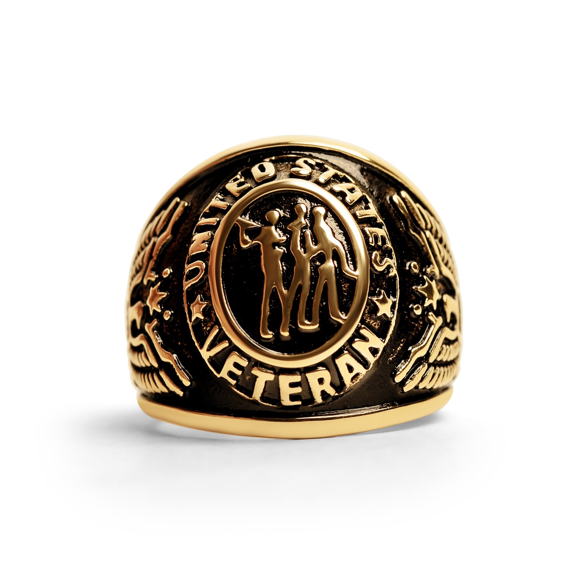 18K Gold PVD Stainless Steel United States Military Veterans Men's Ring