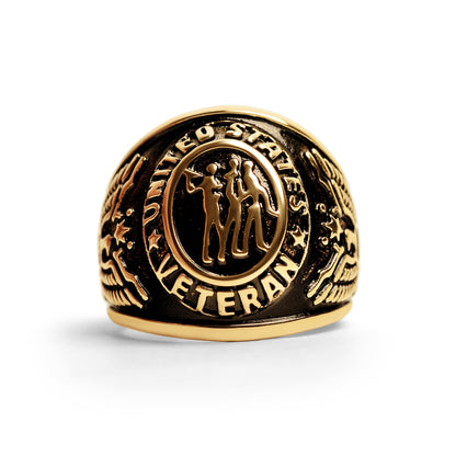 18K Gold PVD Stainless Steel United States Military Veterans Men's Ring