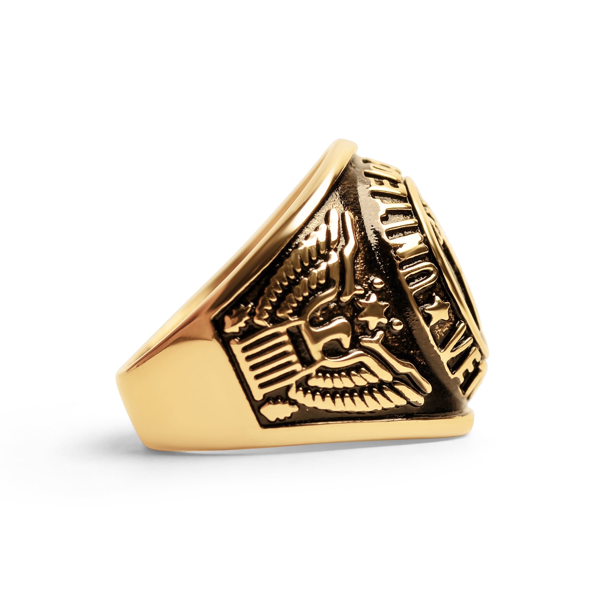 18K Gold PVD Stainless Steel United States Military Veterans Men's Ring
