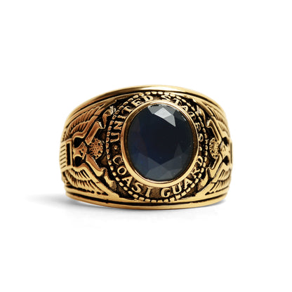 Gold United States Coast Guard Blue Center Stainless Steel Ring