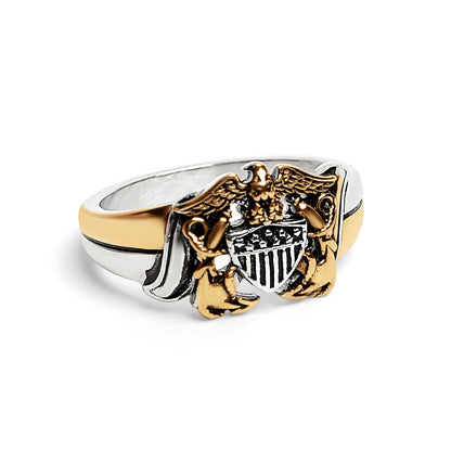18K Gold PVD Stainless Steel United States Navy Two Tone Women's Ring