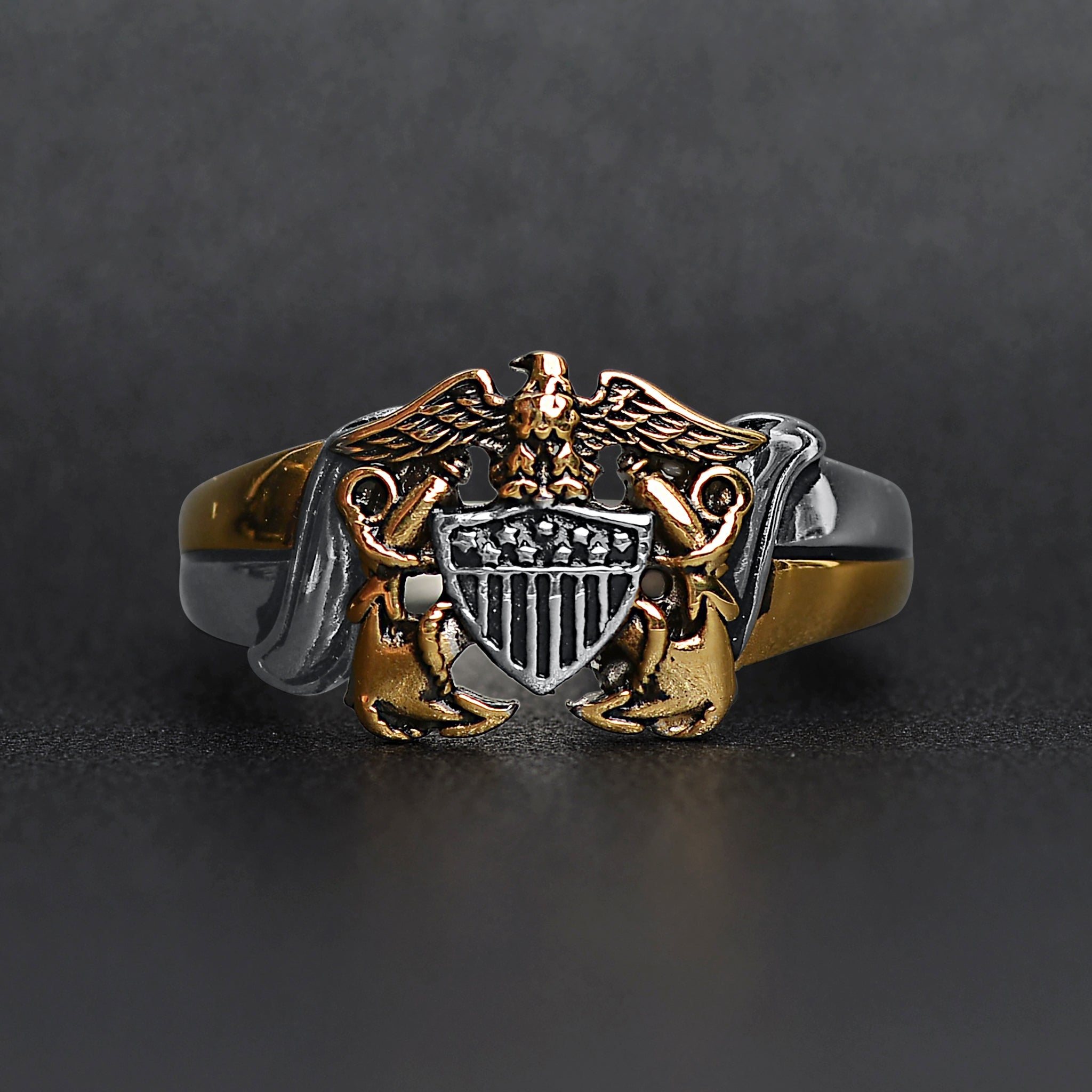 18K Gold PVD Stainless Steel United States Navy Two Tone Women's Ring