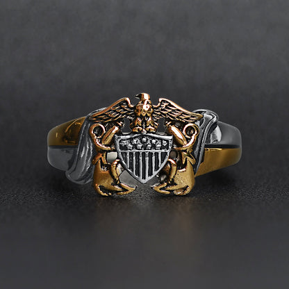 18K Gold PVD Stainless Steel United States Navy Two Tone Women's Ring