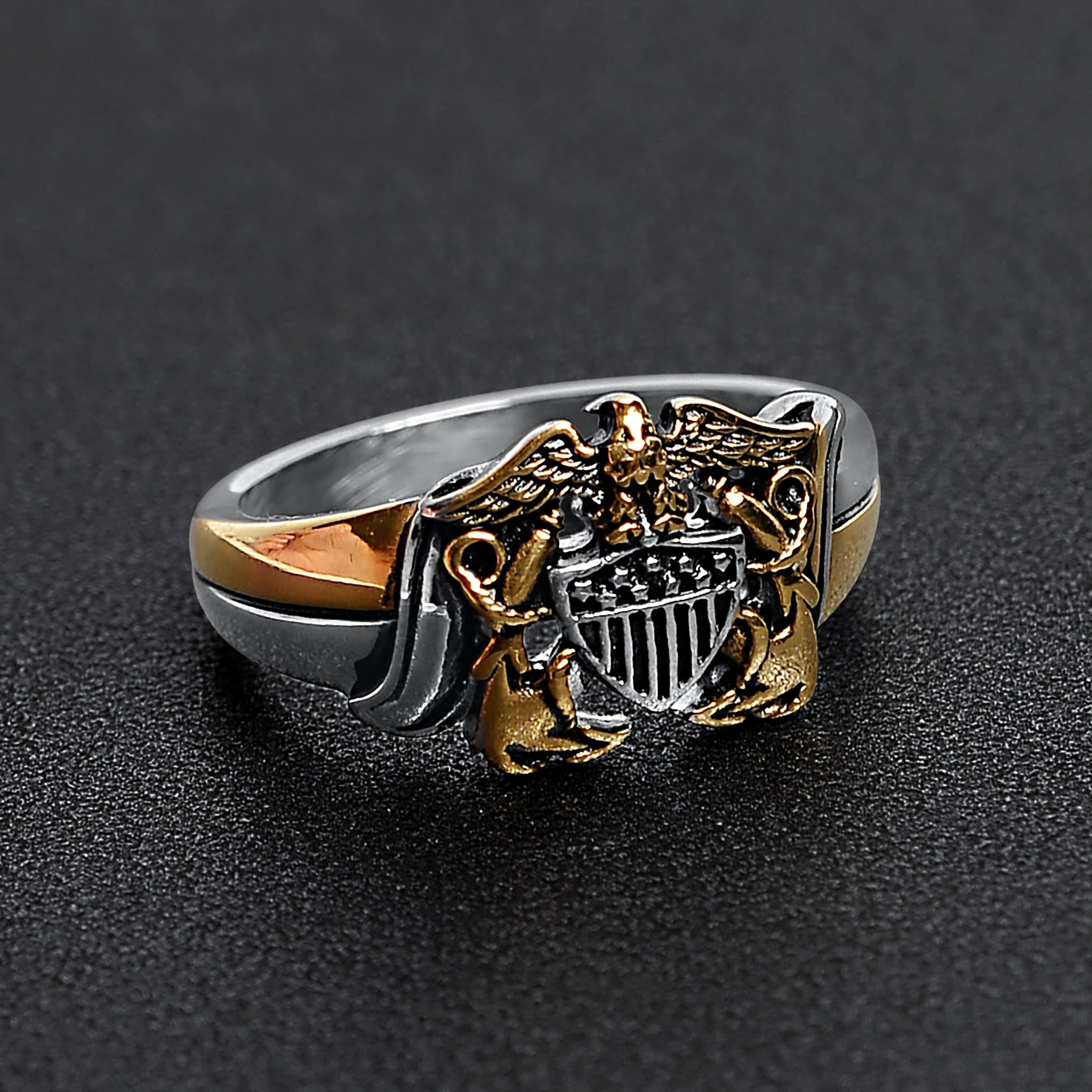 18K Gold PVD Stainless Steel United States Navy Two Tone Women's Ring