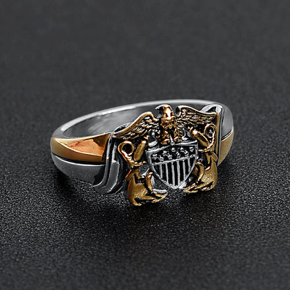 18K Gold PVD Stainless Steel United States Navy Two Tone Women's Ring