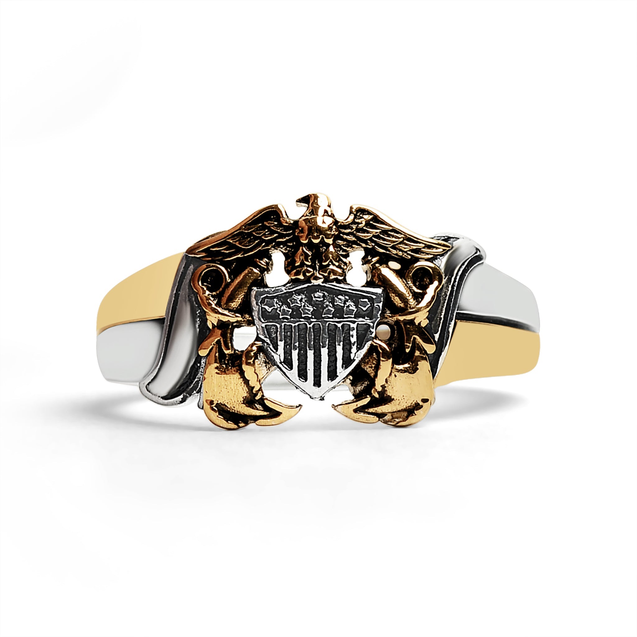 18K Gold PVD Stainless Steel United States Navy Two Tone Women's Ring