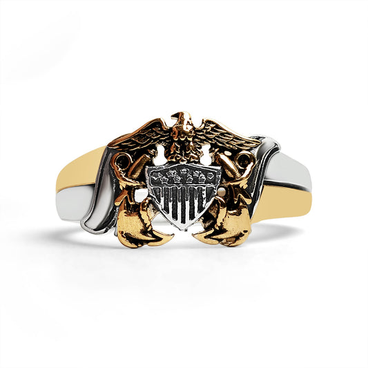 18K Gold PVD Stainless Steel United States Navy Two Tone Women's Ring