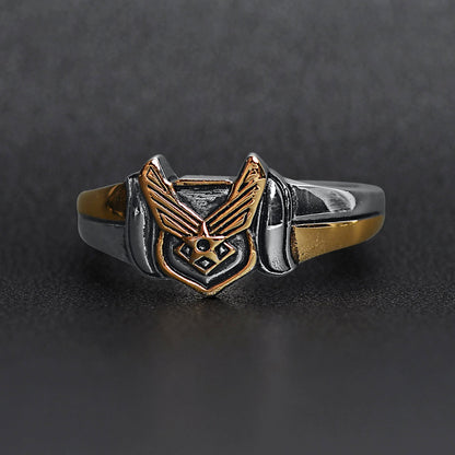 18K Gold PVD Stainless Steel United States Air Force Two Tone Military Women's Ring