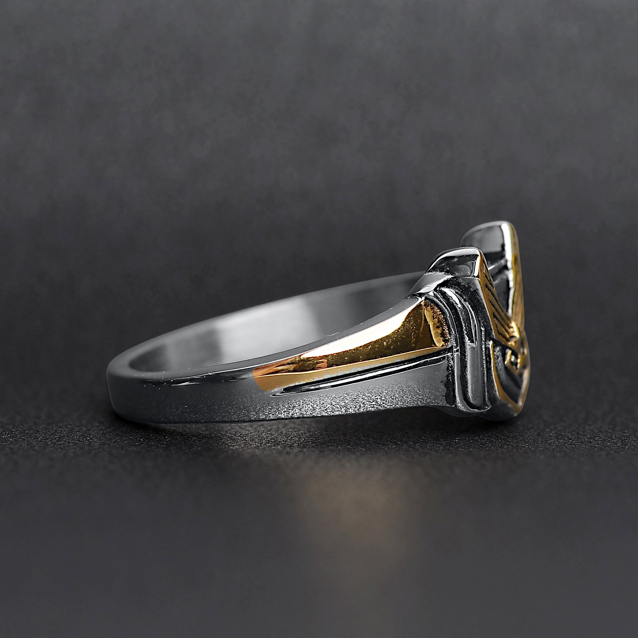 18K Gold PVD Stainless Steel United States Air Force Two Tone Military Women's Ring