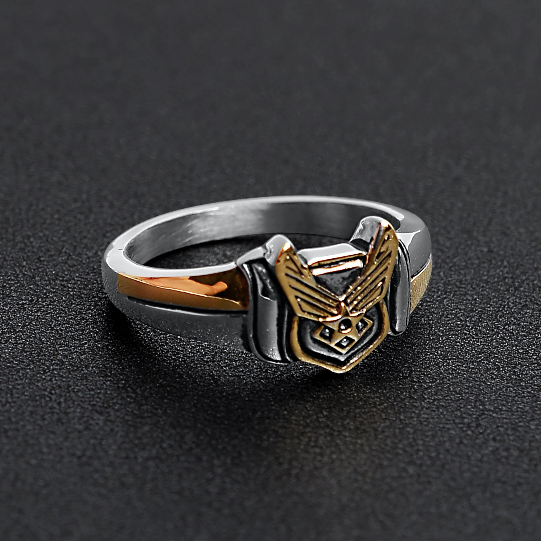 18K Gold PVD Stainless Steel United States Air Force Two Tone Military Women's Ring