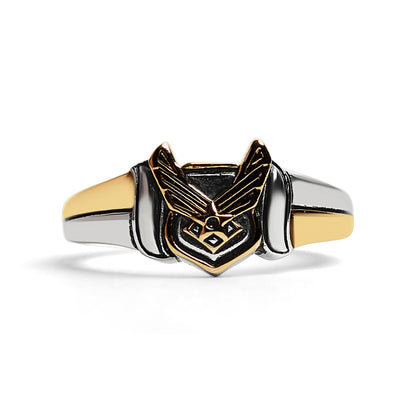 18K Gold PVD Stainless Steel United States Air Force Two Tone Military Women's Ring