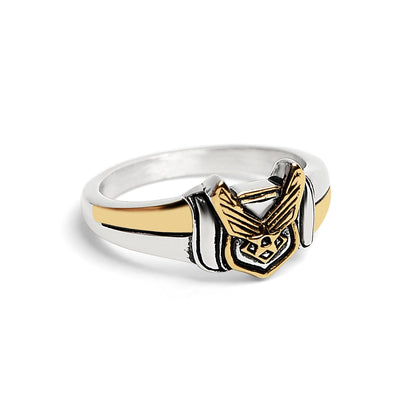18K Gold PVD Stainless Steel United States Air Force Two Tone Military Women's Ring