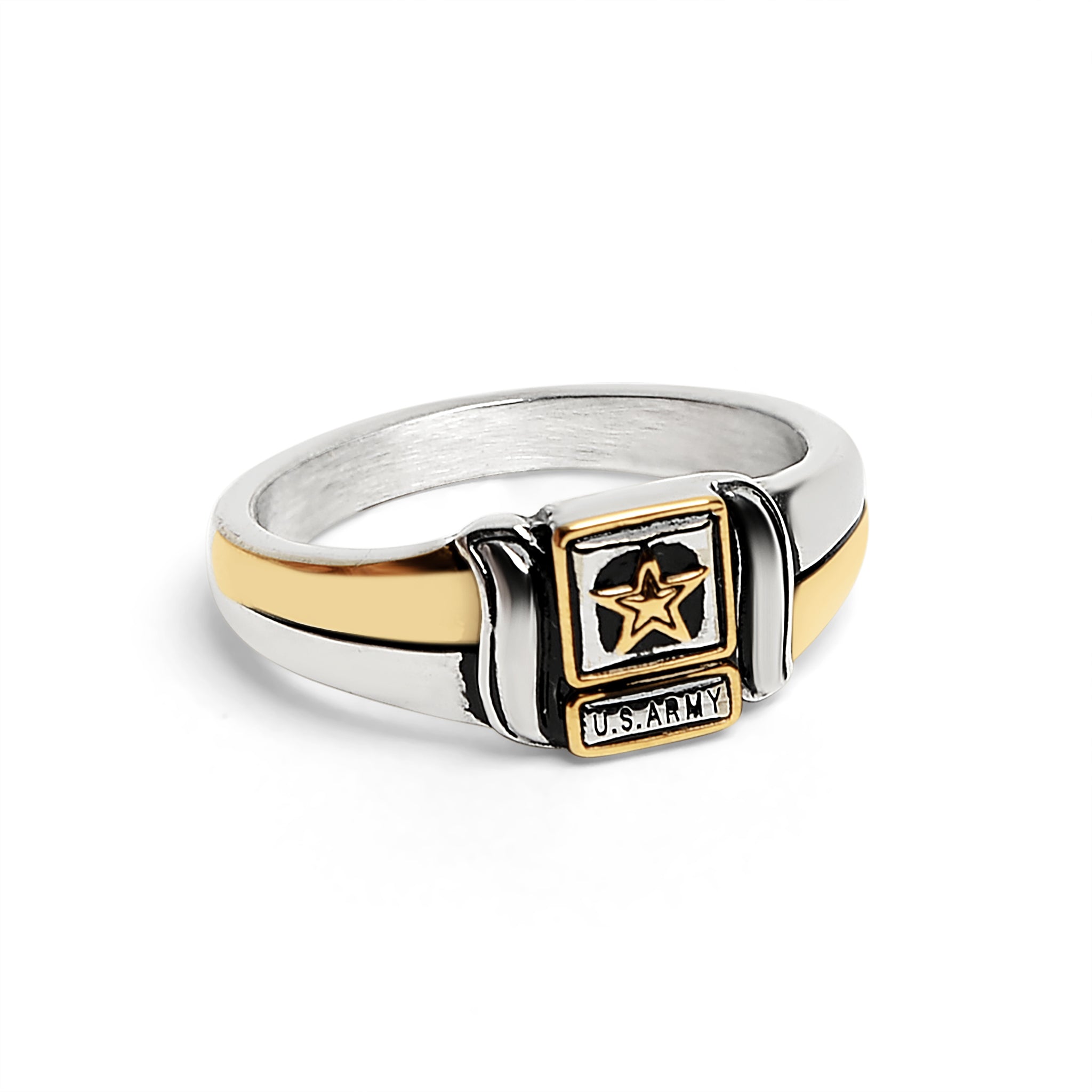 18K Gold PVD Stainless Steel United States Army Two Tone Women's Ring